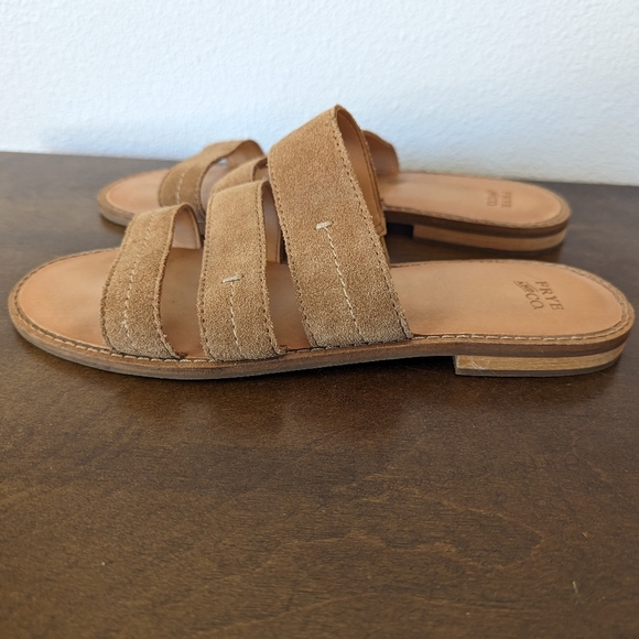 FRYE AND CO. Shoes - Frye and Co. Evie Three Band Tan Faux Suede Slides Women's Size 7